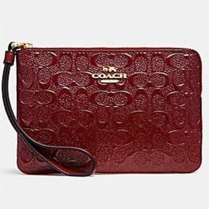 Coach Burgundy Glitter corner zip wristlet